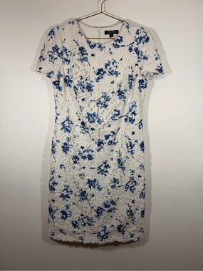 Lauren Ralph Lauren White Lace Dress with Blue Floral Print
